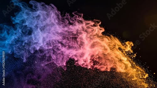 Colorful powder explosion against a dark backdrop, cloud-like