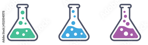 Chemical Flask Vector Icon. Laboratory Flask Icon Set Vector – Science, Chemical, and Experiment Beaker Symbols on Transparent Background