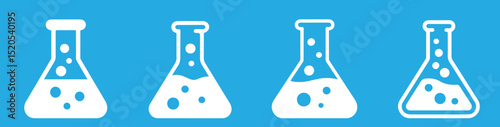 Chemical Flask Vector Icon. Laboratory Flask Icon Set Vector – Science, Chemical, and Experiment Beaker Symbols on Blue Background