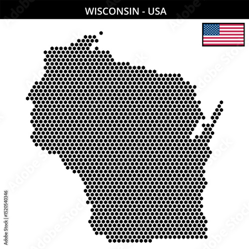 Medium hexagonal dotted map of wisconsin in the USA