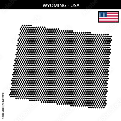 Medium hexagonal dotted map of wyoming in the USA