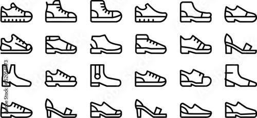 A collection of various shoe icons displayed in a grid format on a light gray background surface