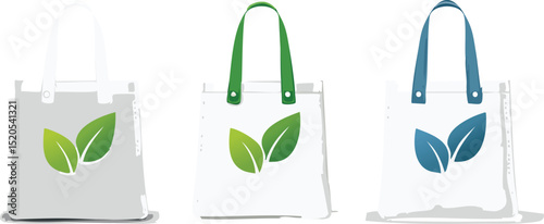 Minimalist Vector Canvas Bag with Green Eco Icon – Flat Reusable Tote Illustration