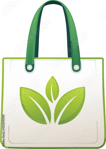 Minimalist Vector Canvas Bag with Green Eco Icon – Flat Reusable Tote Illustration