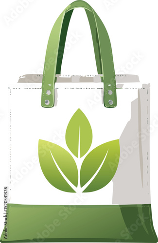 Minimalist Vector Canvas Bag with Green Eco Icon – Flat Reusable Tote Illustration