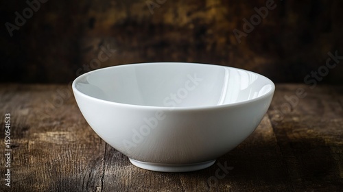 Empty White Ceramic Bowl on Rustic Wooden Table