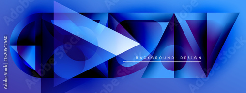 Abstract geometric shapes, vibrant blue hues, dynamic composition. Modern design elements create futuristic visual impact.