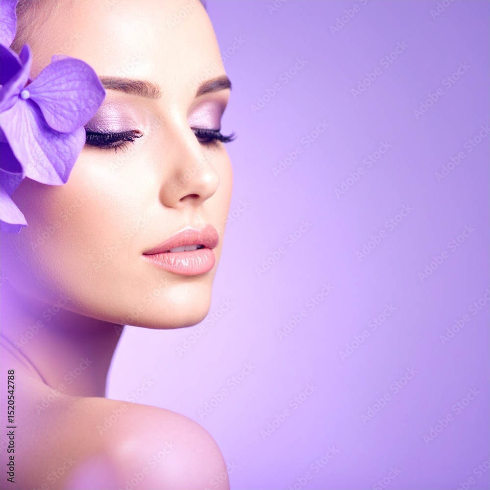 Purple Conceptual Portrait of Minimalist Woman on Abstract Background Purple Conceptual Portrait of Minimalist Woman on Abstract Background