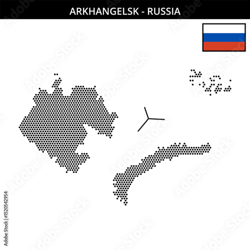 Small hexagonal dotted map of arkhangelsk in Russia