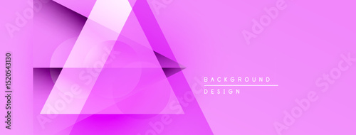 Pink abstract background features layered triangles, gradients, soft shadows. Modern design element for digital projects.