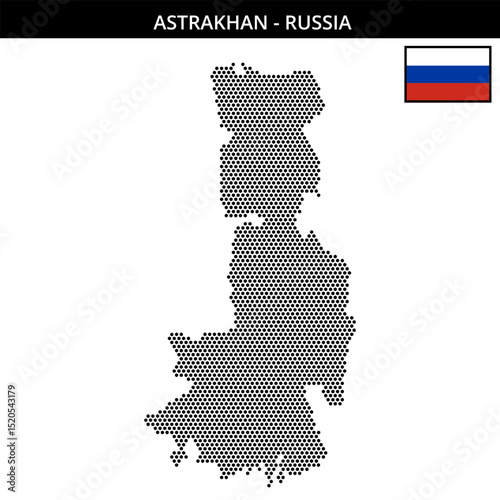 Small hexagonal dotted map of Astrakhan in Russia
