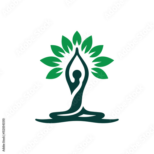 vector illustration of meditation and leaves logo design