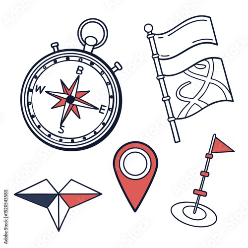 Hand-drawn navigation and exploration elements illustration in a clean and minimal style