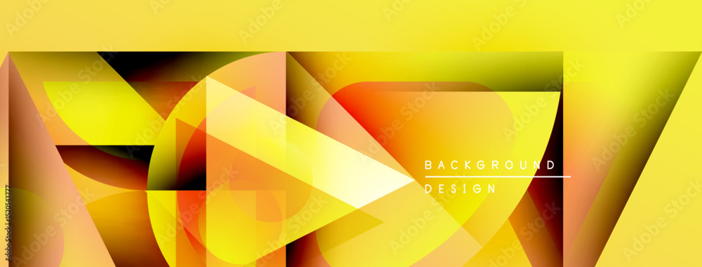 Obraz premium Abstract geometric shapes blend vibrant yellow, orange hues. Modern design creates dynamic visual texture. Background features text elements.