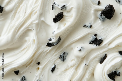 Creamy Vanilla Ice Cream with Chocolate Cookie Pieces, Close-Up Texture Shot