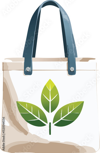 Flat Reusable Canvas Bag with Leaf Symbol – Eco-Friendly Tote Vector
