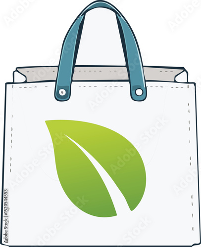 Flat Reusable Canvas Bag with Leaf Symbol – Eco-Friendly Tote Vector