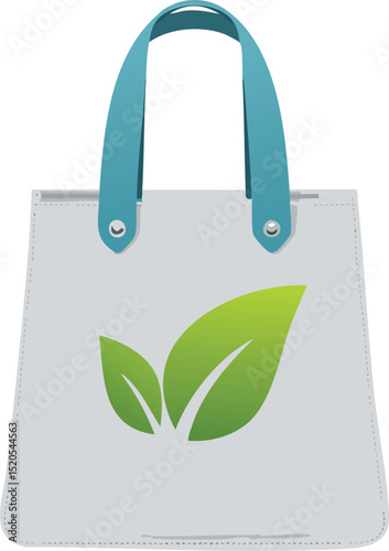 Flat Reusable Canvas Bag with Leaf Symbol – Eco-Friendly Tote Vector