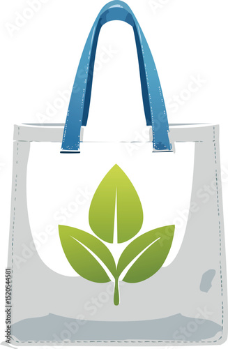 Flat Reusable Canvas Bag with Leaf Symbol – Eco-Friendly Tote Vector