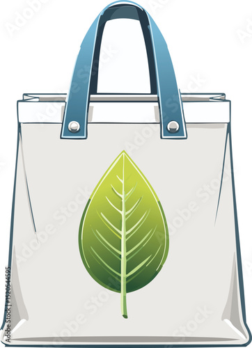 Flat Reusable Canvas Bag with Leaf Symbol – Eco-Friendly Tote Vector
