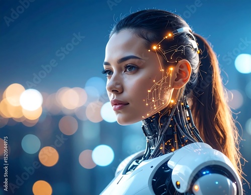 Futuristic woman with robotic enhancements