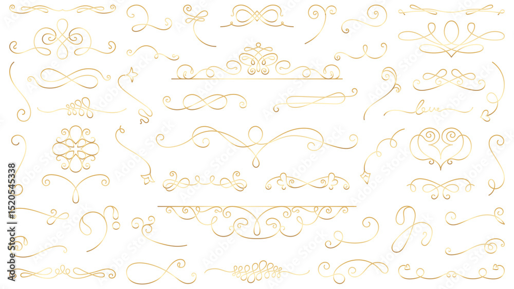 Naklejka premium PNG Elegant gold ornamental design elements set on transparent background