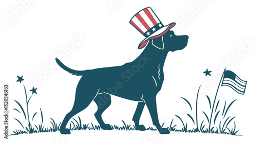 Patriotic dog wearing american flag hat vector graphic for independence day celebration and fourth of july party
