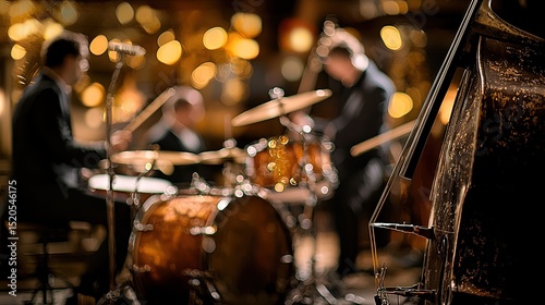 Jazz musicians performing in a dimly lit venue.