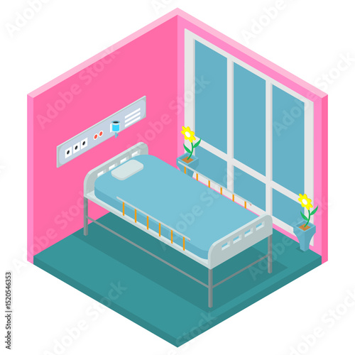 consultation room with a health doctor, isometric composition of living facilities that provide care for occupant vector illustrations