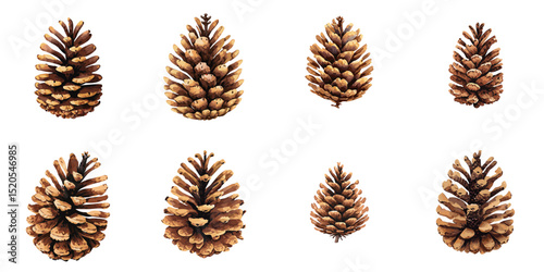 Multiple vector illustrations pine cone, watercolor style

