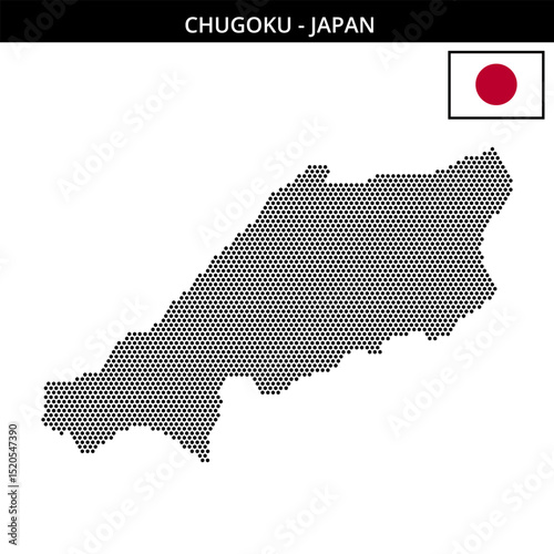 Small hexagonal dotted map of Chugoku in Japan