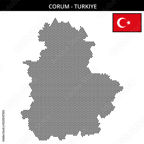 Small hexagonal dotted map of Corum in Turkiye