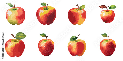 Multiple vector illustrations apple, watercolor style
