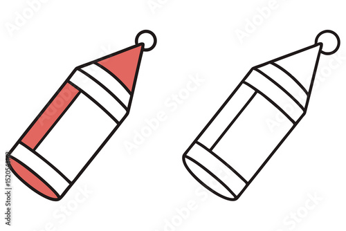 A single crayon with red sections rests beside a blank outline, transparent background