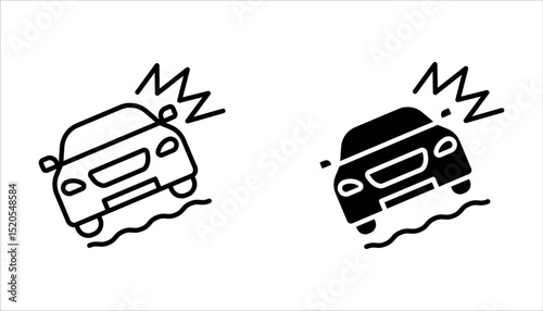 Vector line set of icons related with car accident, vector illustration on white background.