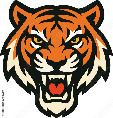 Tiger face, vector illustration, isolated on white background