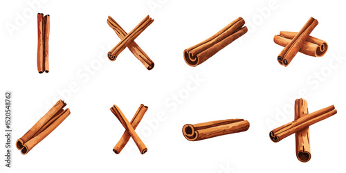 Multiple vector illustrations cinnamon, watercolor style