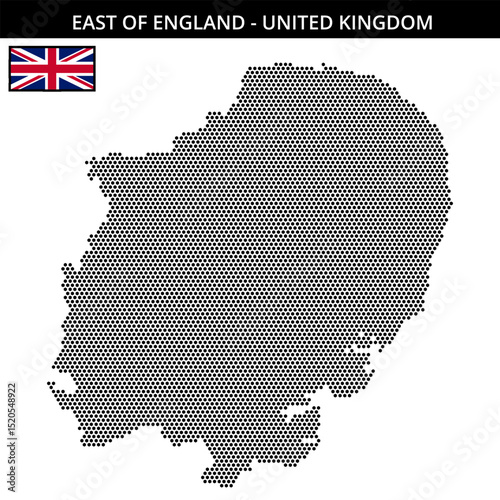 Small hexagonal dotted map of east-of-england in United Kingdom