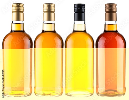 Four liquor bottles, various caps