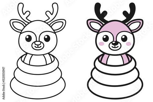Two cute deer tower toys, one pink and one blank, isolated on white