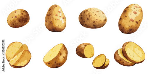 Multiple vector illustration potatoes, watercolor style