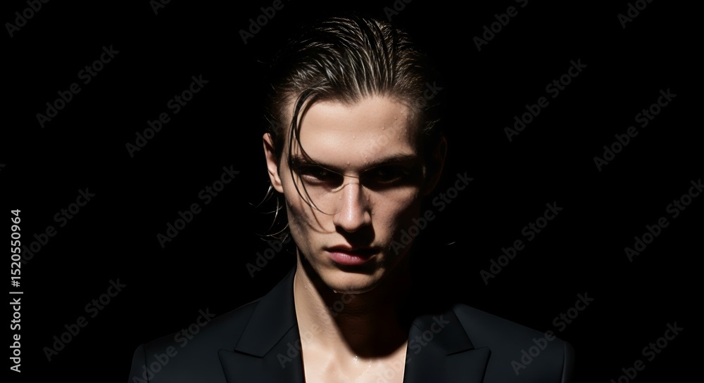 Obraz premium Mysterious Man in Suit, Dramatic Lighting