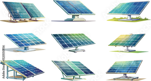 Single Solar Panel on Stand – Line Art Vector with Subtle Shadows