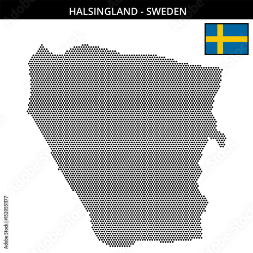 Small hexagonal dotted map of Halsingland in Sweden