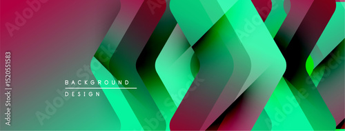 Abstract geometric pattern. Overlapping layers create vibrant gradients, mixing green, red hues. Modern design element for backgrounds.