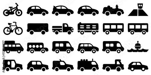 Transportation and Vehicle Icon Set – Vector Glyph Pictograms on white Background

