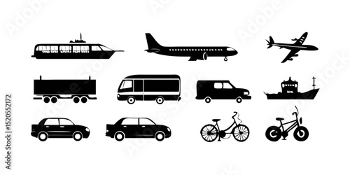 Transportation and Vehicle Icon Set – Vector Glyph Pictograms on white Background

