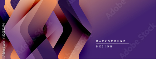Abstract geometric pattern. Purple, orange hues create dynamic layers. Modern design suitable for backgrounds, presentations.