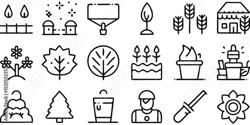 Lawn Care Service Line Icon Set – Vector Pictograms with Transparent Background

