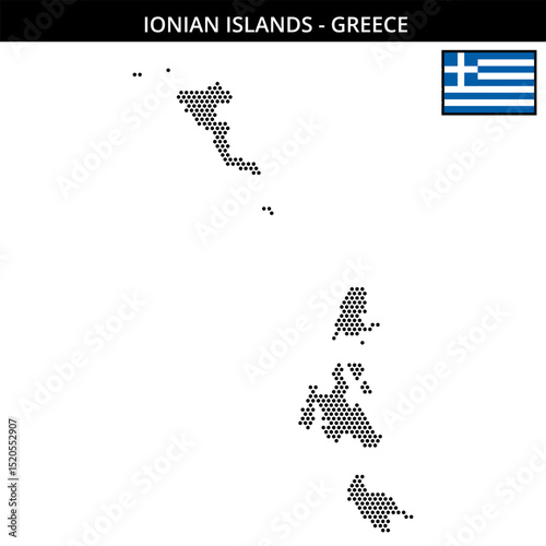 Small hexagonal dotted map of ionian-islands of greece
